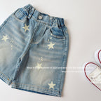 【90-150cm】復古星星印花牛仔五分中長褲