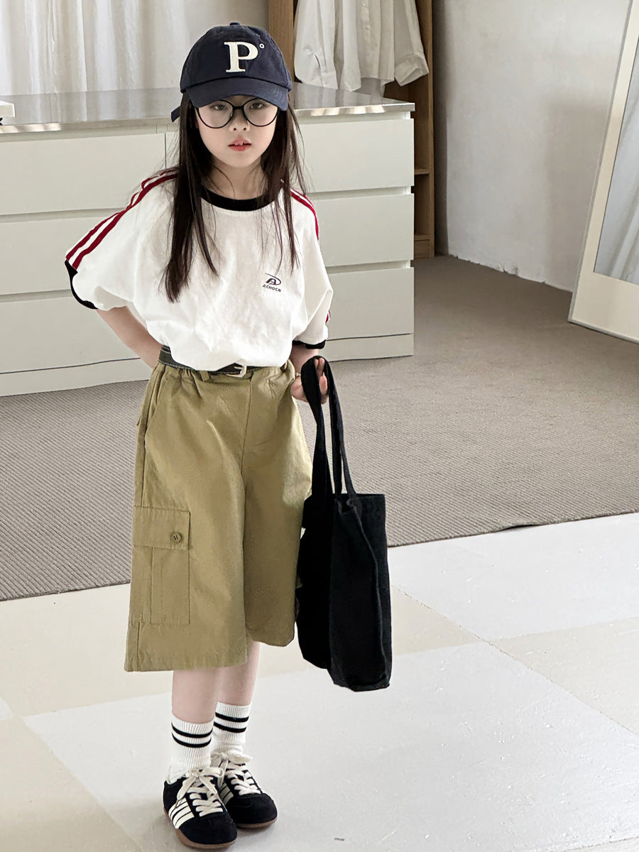 【100-150cm】美式復古條紋休閒T