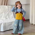 【90-140cm】拼色吊帶兩件套裝