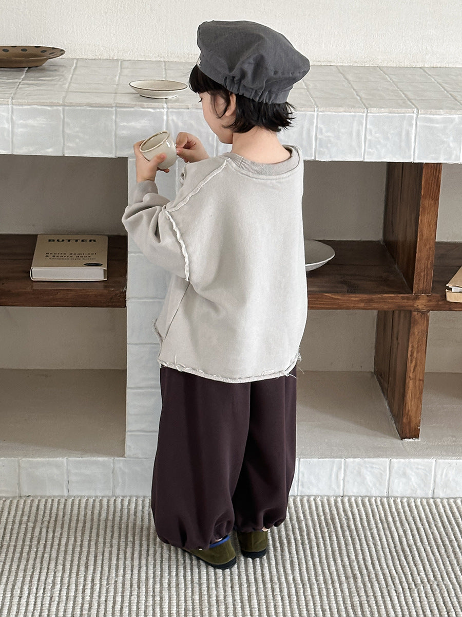 【80-140cm】淨色拼接針織寬鬆燈籠褲