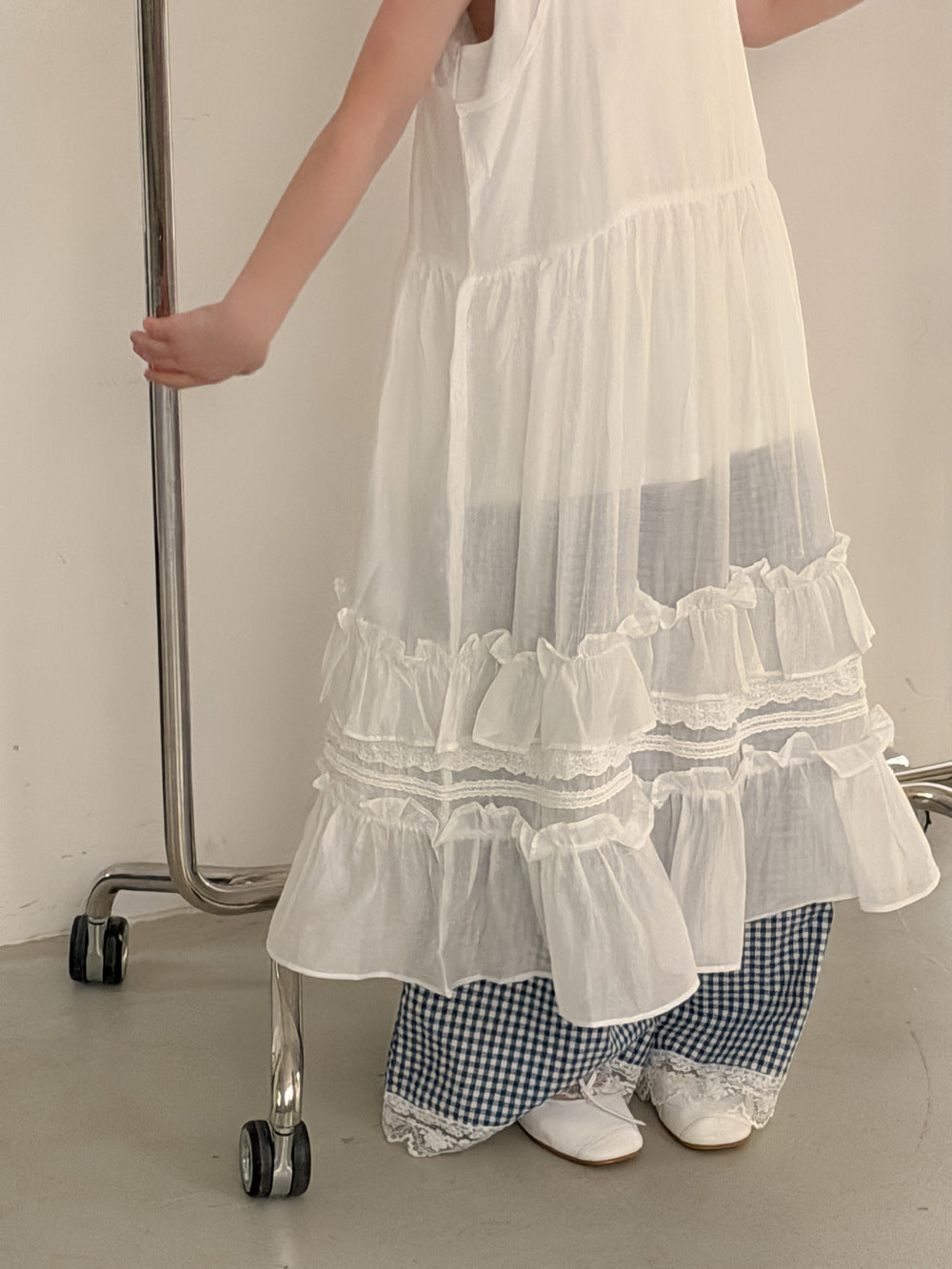 【100-160cm】韓版浪漫花邊背心裙