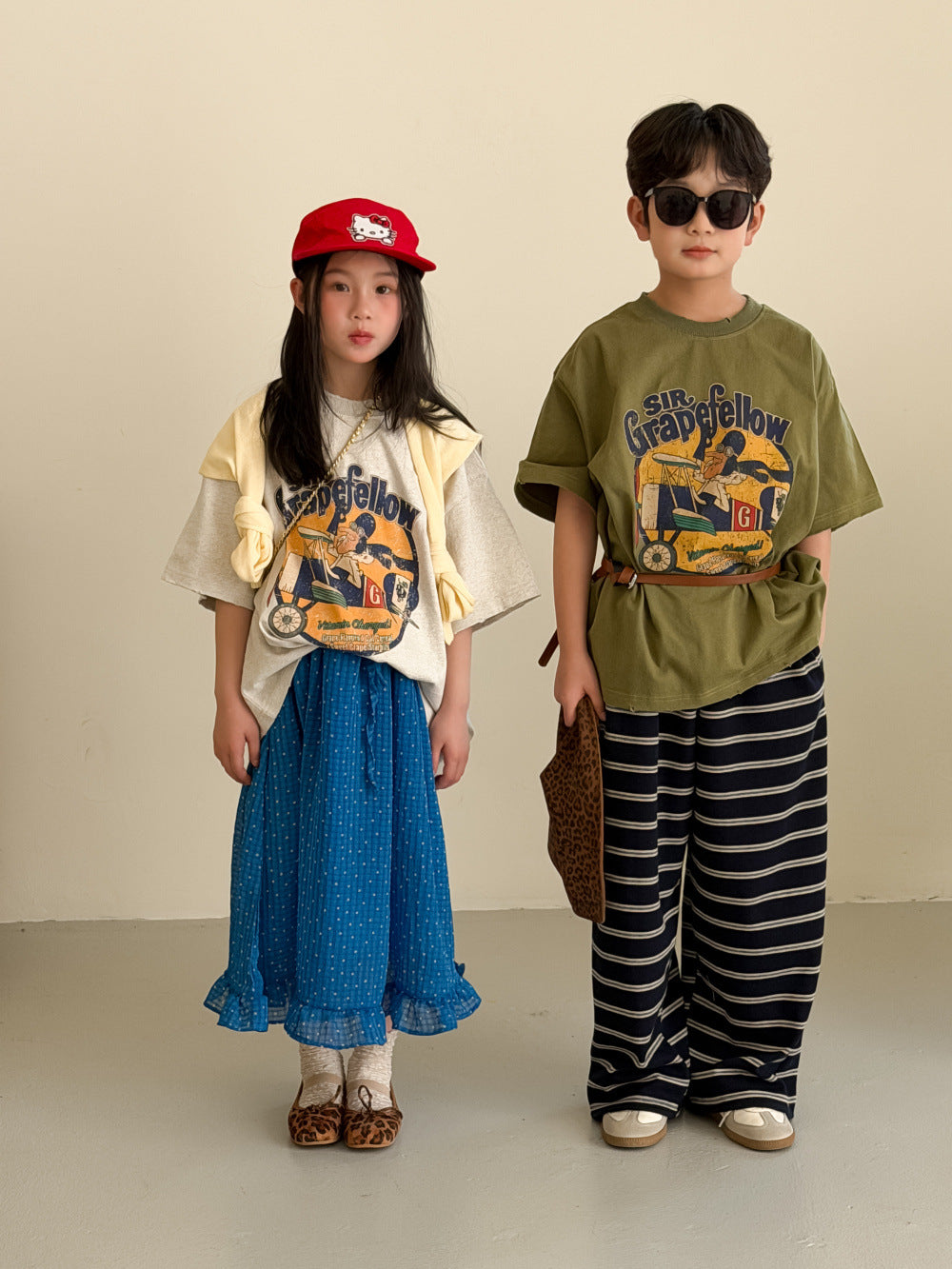 【100-160cm】字母圓領休閒寬鬆短袖