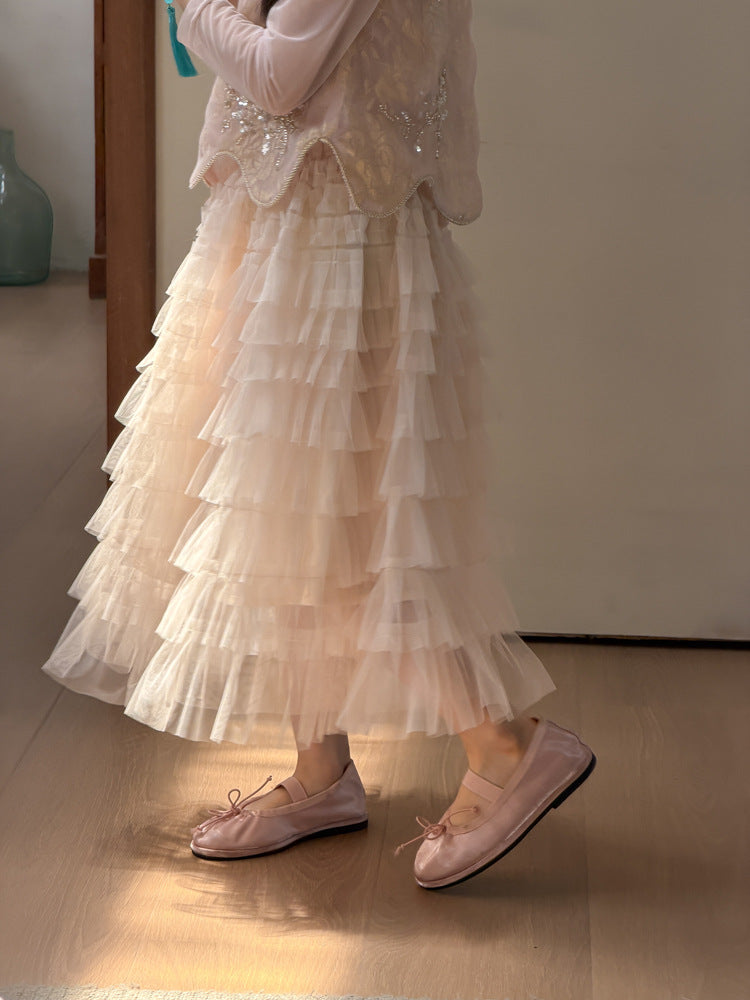 【100-170cm】公主飄逸蓬蓬網紗中長款半身裙