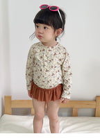【80-130cm】UPF50+碎花長袖防曬泳衣套裝(贈泳帽)