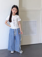 【100-170cm】韓版修身正肩彩扣T