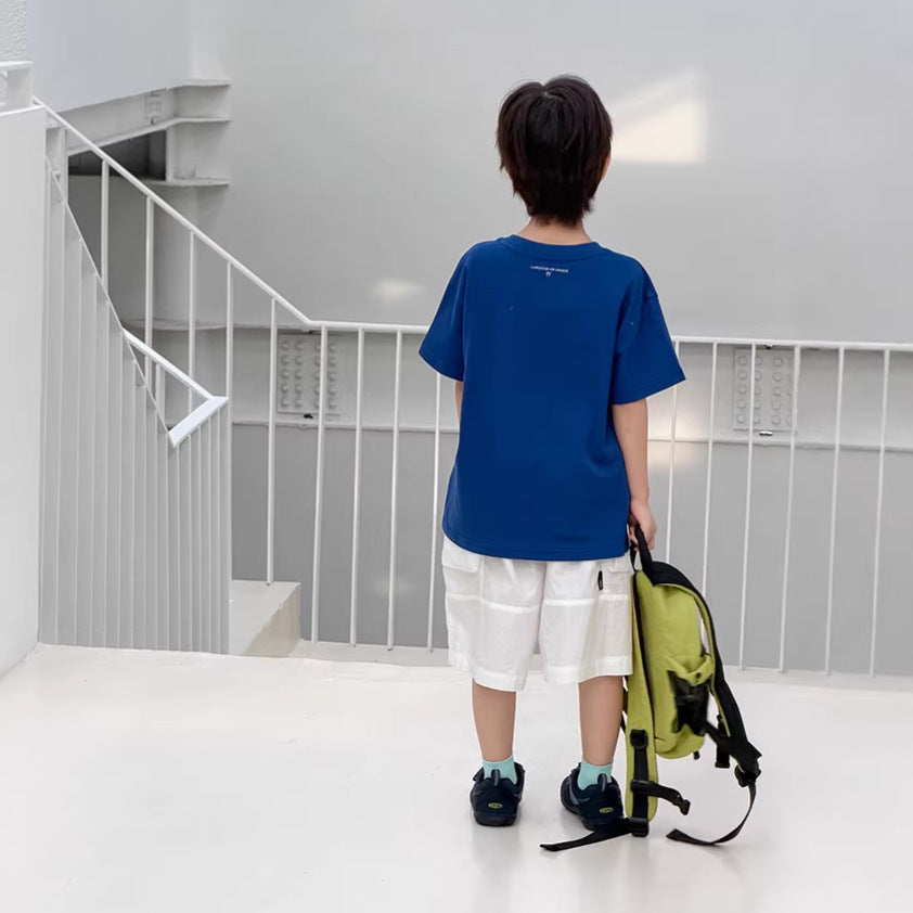 【100-170cm】速乾涼爽字母工裝五分褲