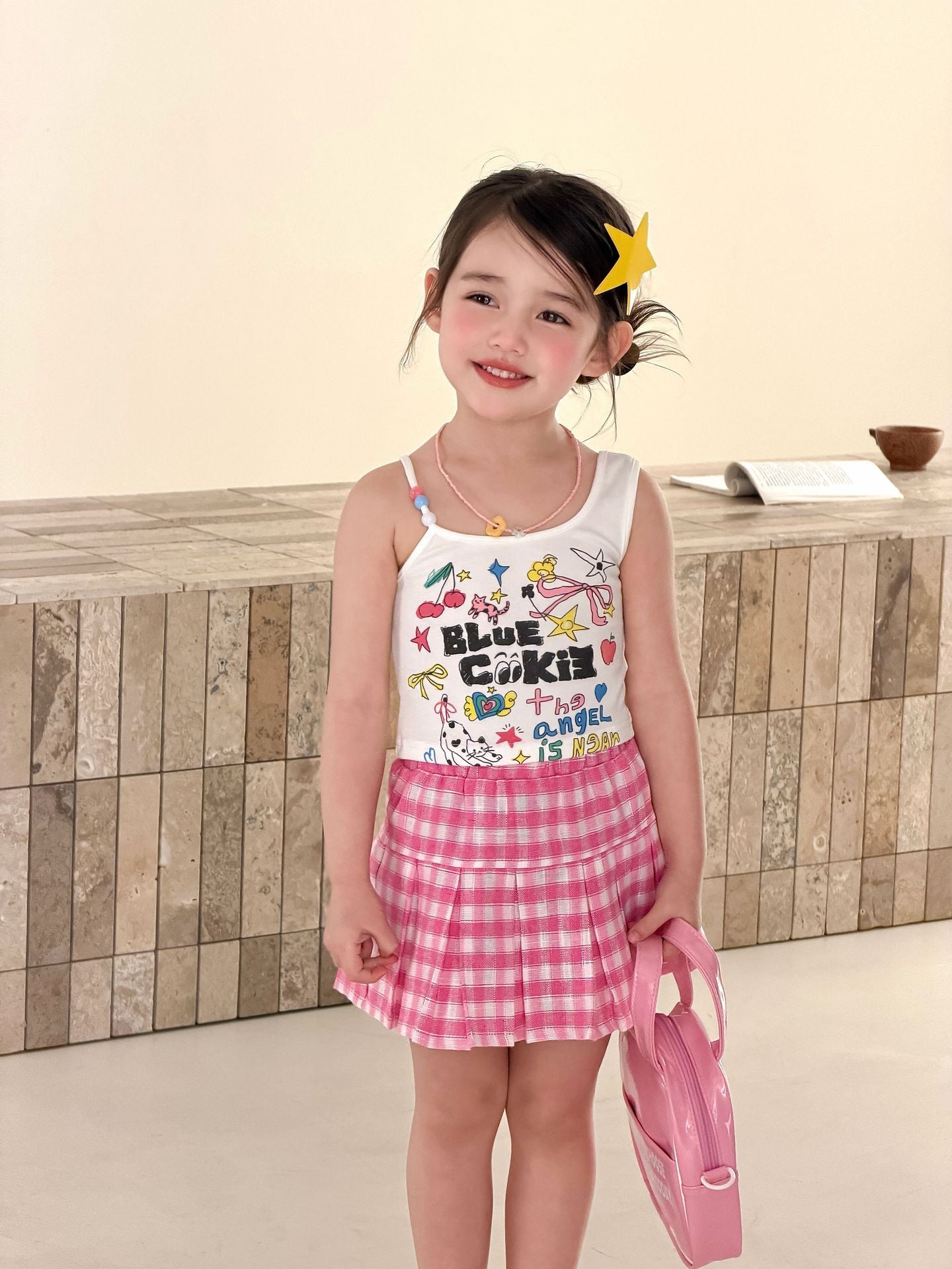 【90-150cm】美式辣妹復古印花串珠肩帶背心