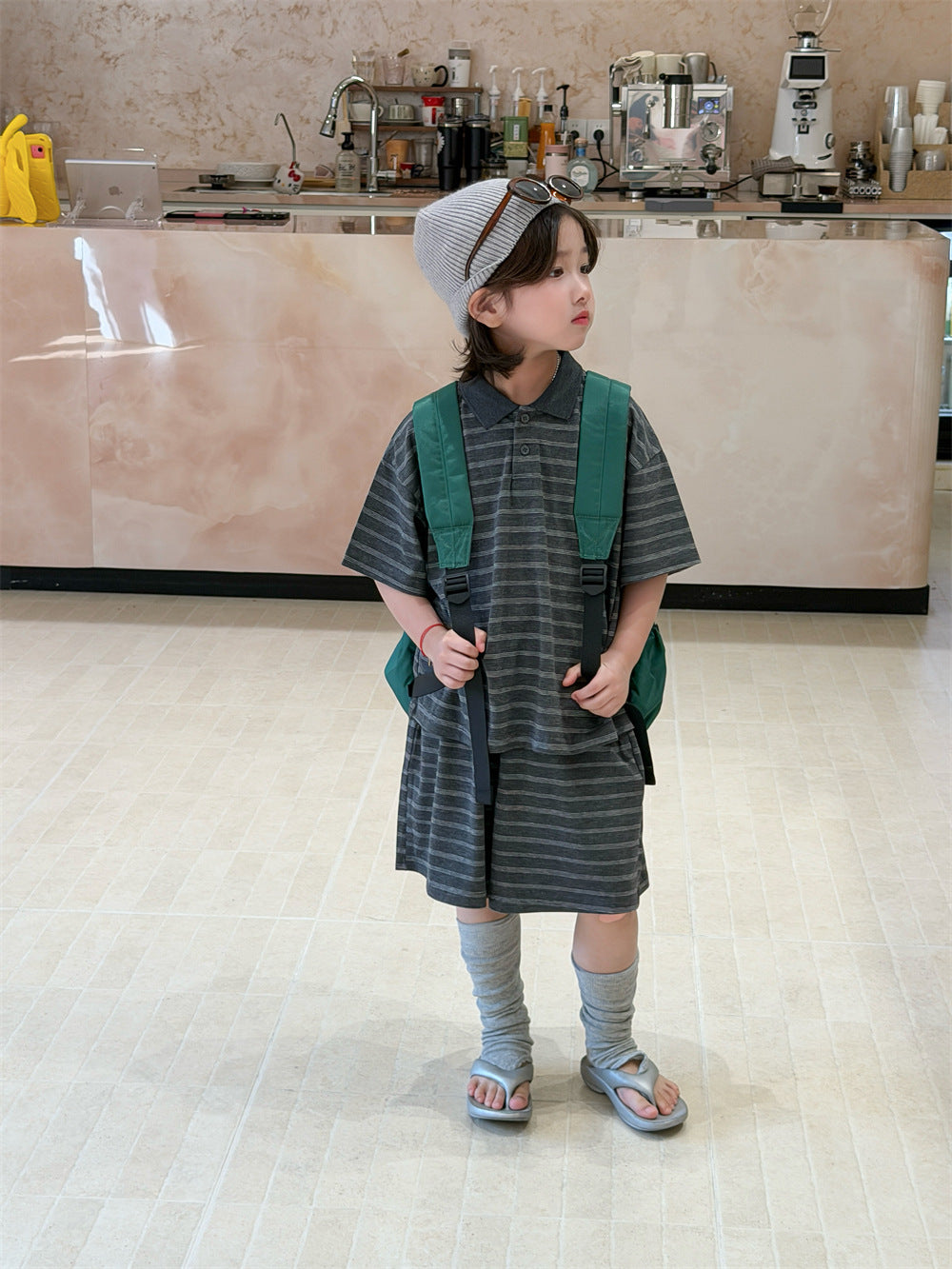 【90-150cm】韓版條紋Polo套裝