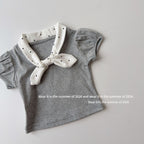 【90-150cm】復古波點蝴蝶結領短袖T