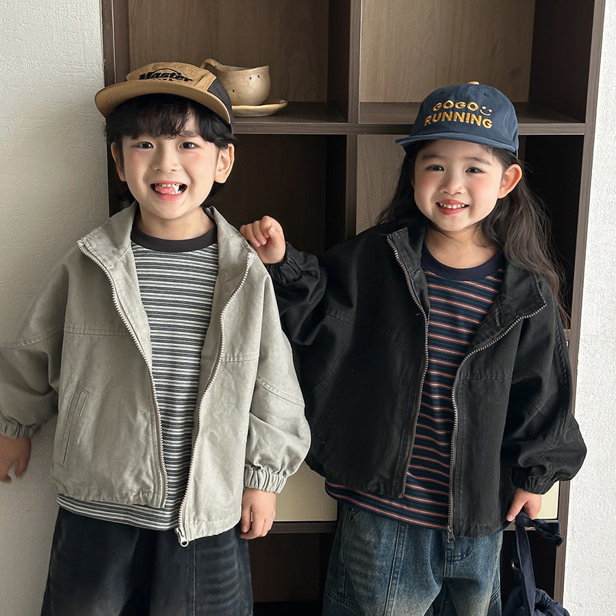 【80-140cm】撞色條紋打底衫