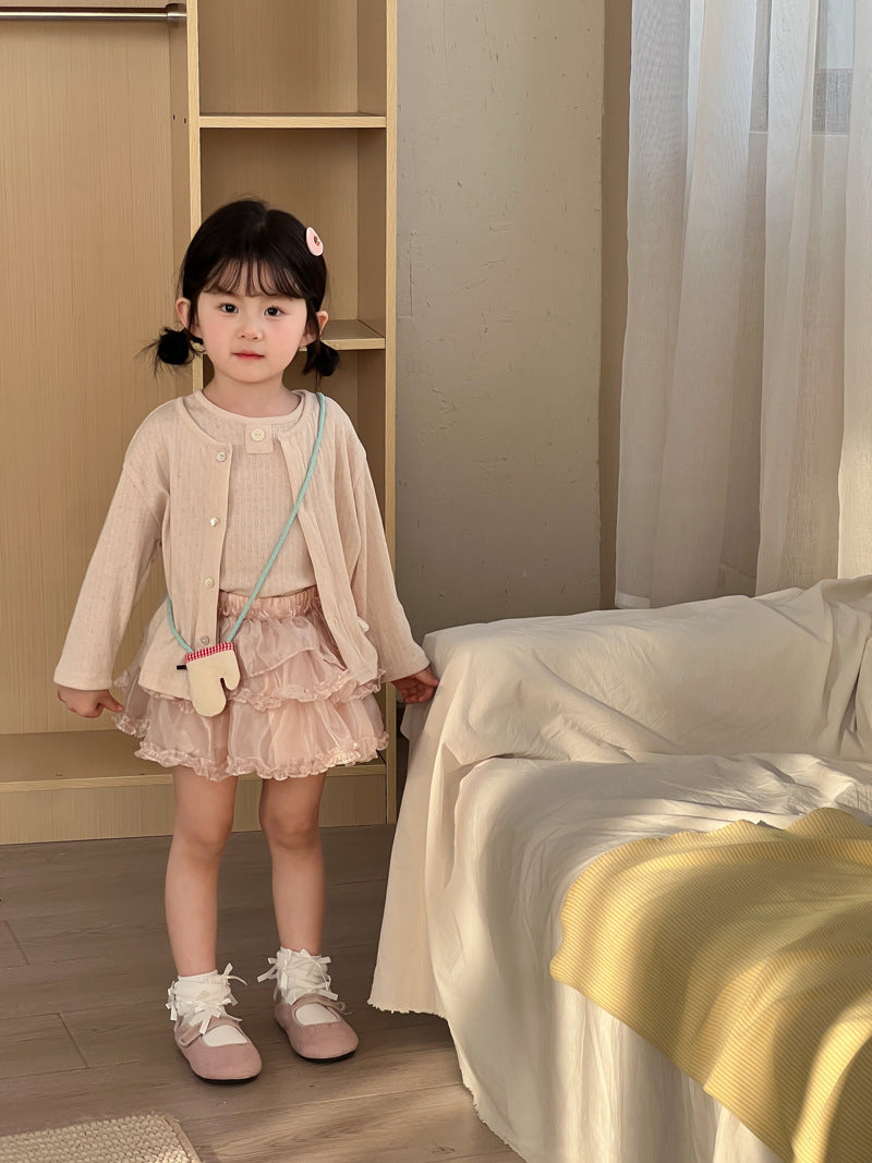 【90-140cm】透氣舒適針織開襟衫背心套裝 | 紗裙