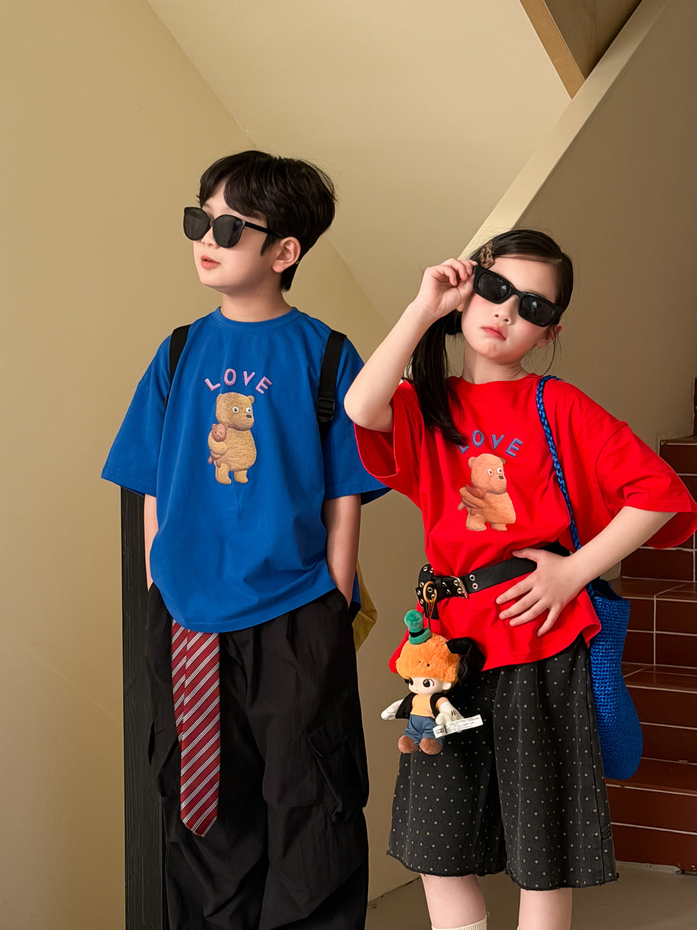 【100-160cm】簡約熊熊圓領上衣