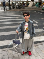 【90-160cm】韓版帥氣休閒寬鬆牛仔襯衫