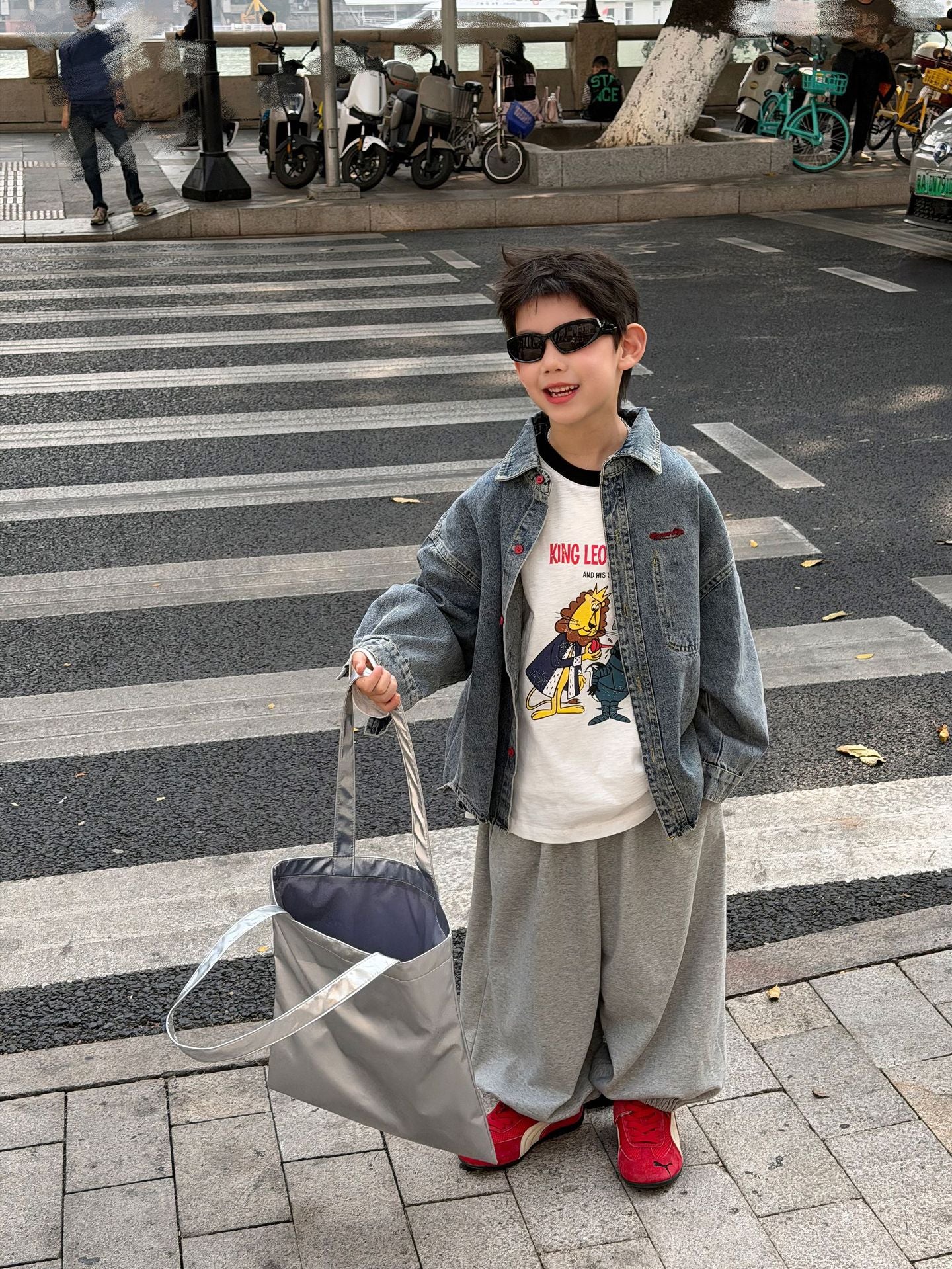 【90-160cm】韓版帥氣休閒寬鬆牛仔襯衫