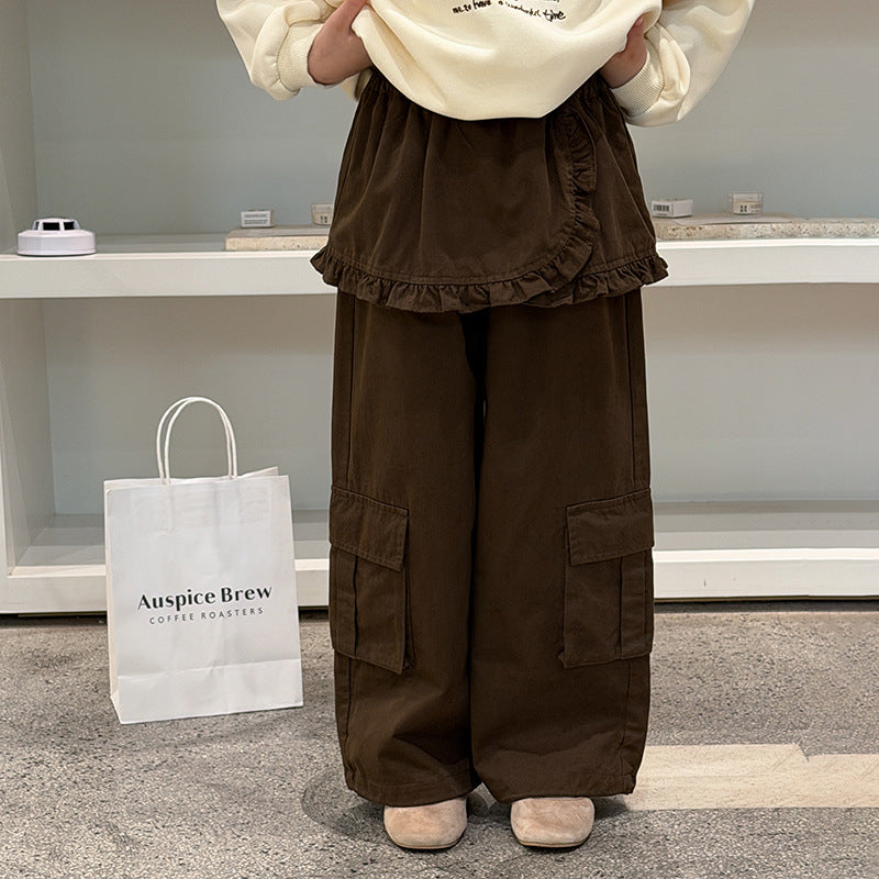 【100-170cm】花邊屁簾工裝褲