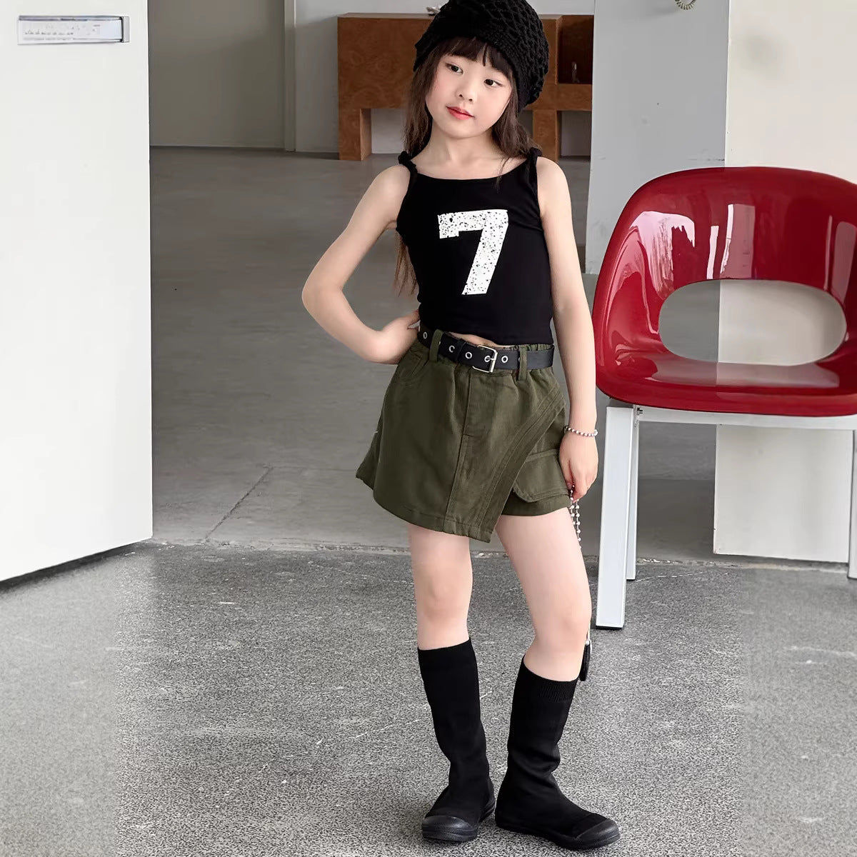 【100-150cm】不規則甜酷辣妹工裝褲裙