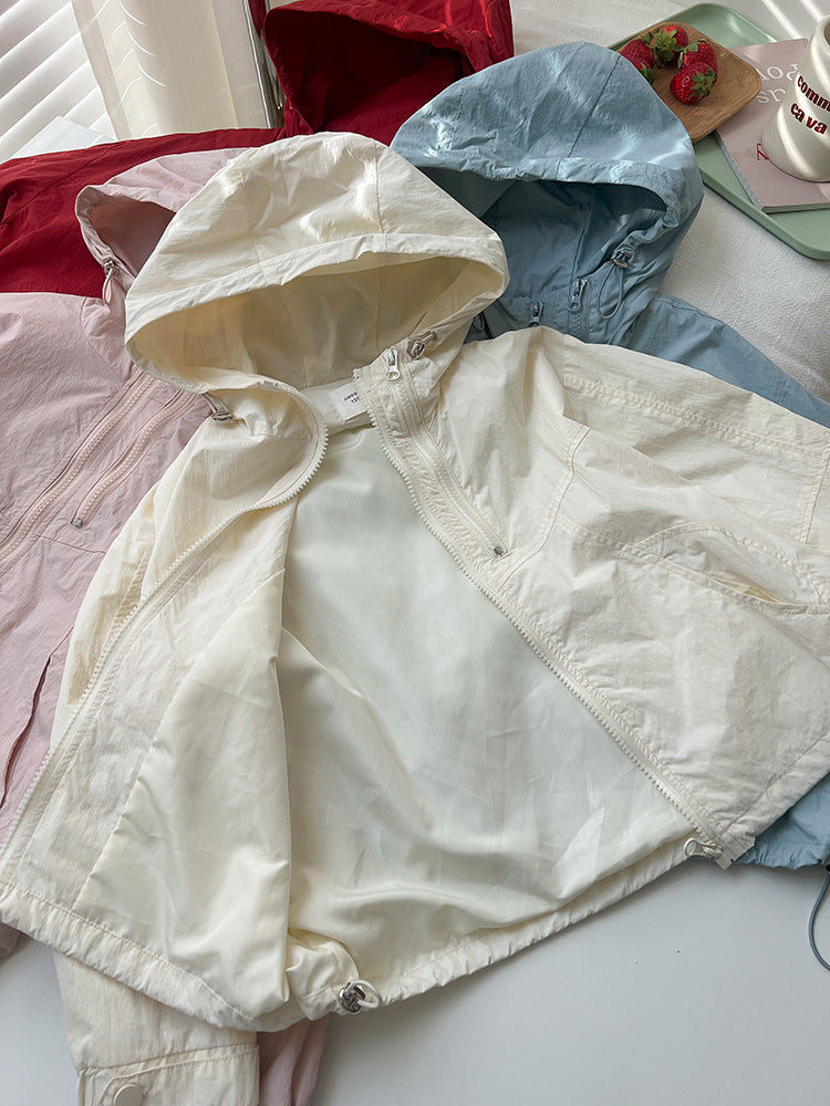 【現貨 140cm】純色連帽防曬輕薄拉鍊外套
