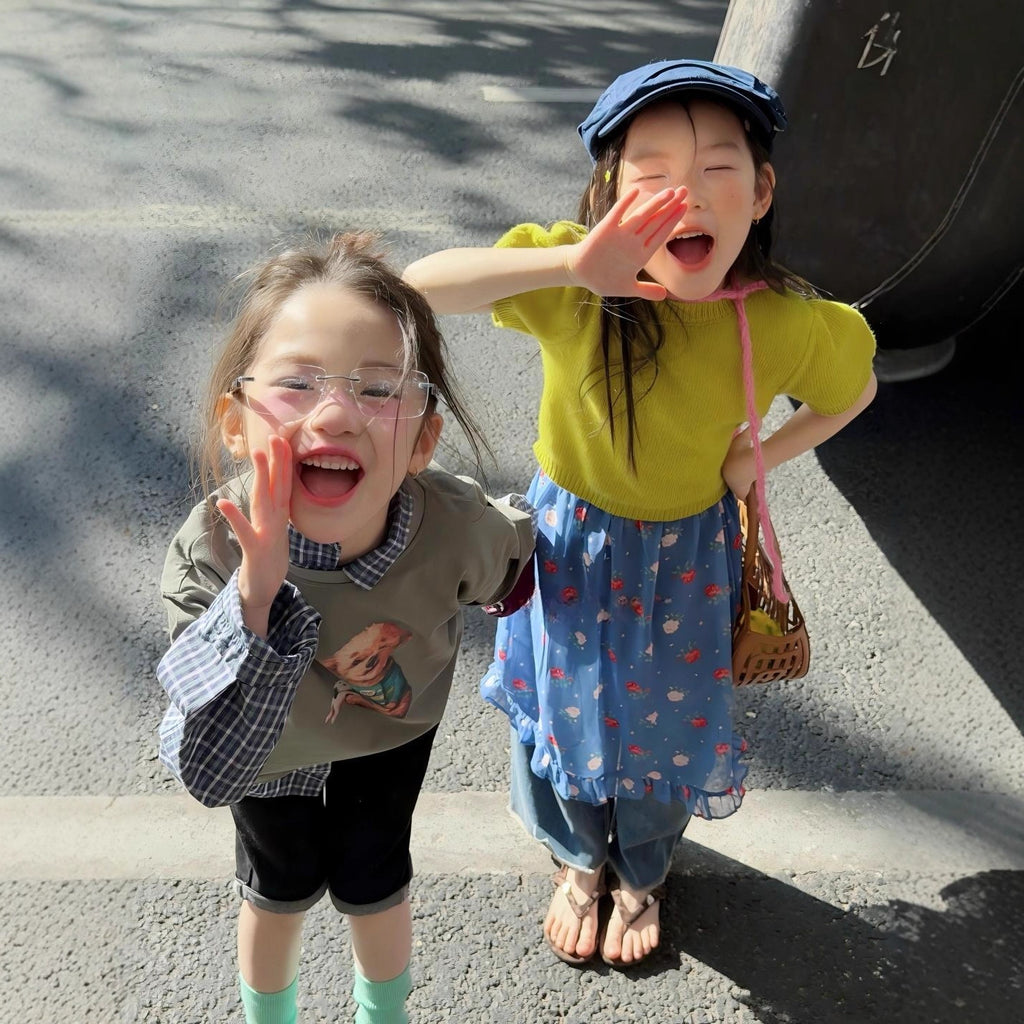 【90-140cm】狗狗短袖疊穿格子襯衫