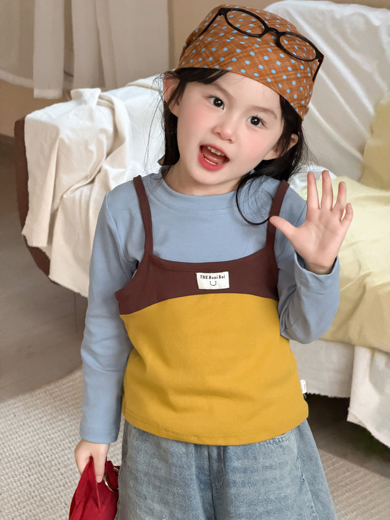 【90-140cm】時髦做舊直筒破洞牛仔褲