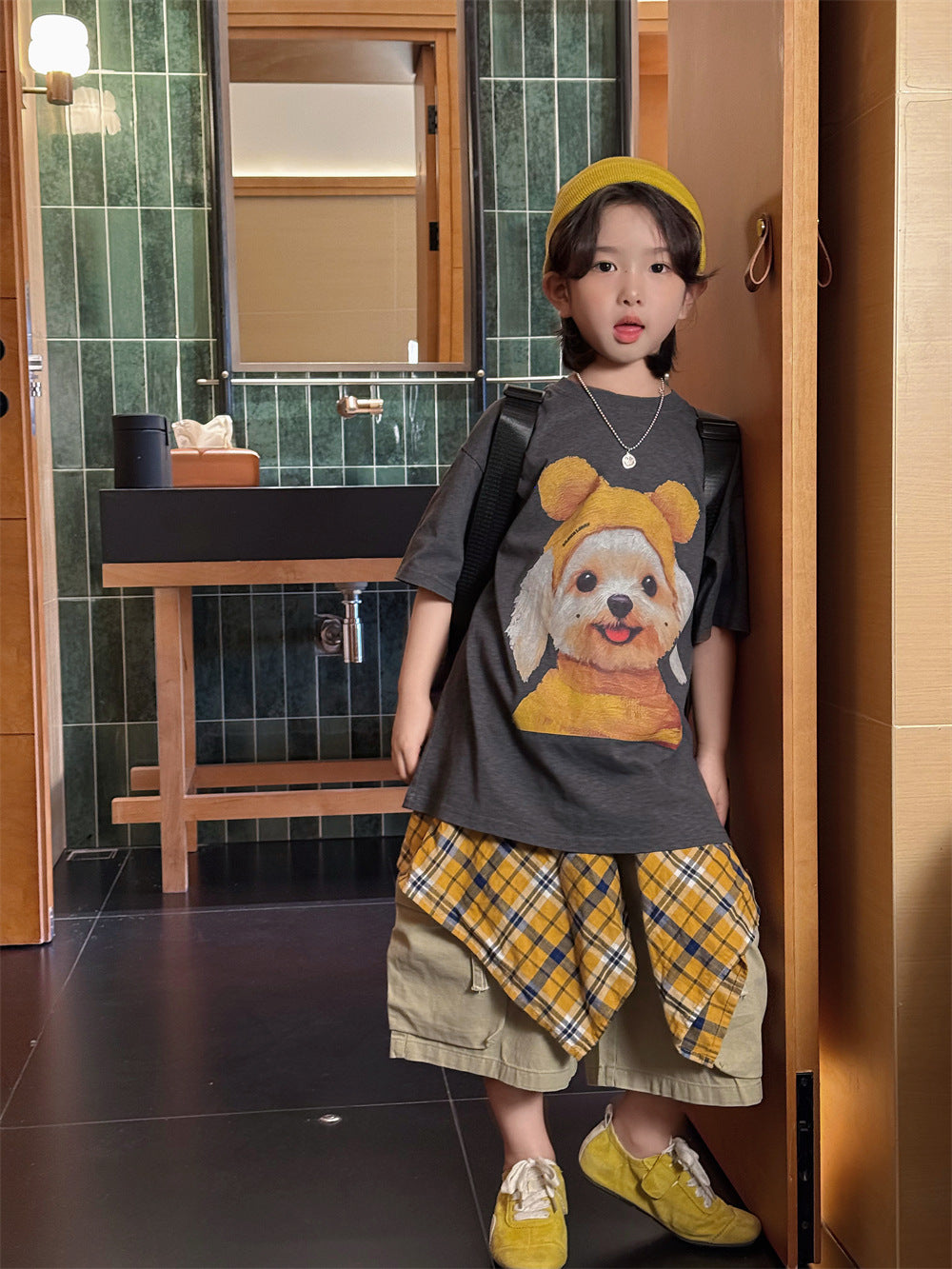 【100-160cm】韓系休閒卡通小狗T
