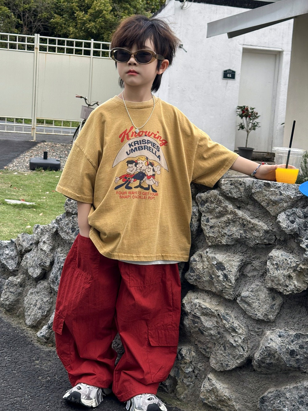 【100-160cm】炒洗做舊卡通印花T