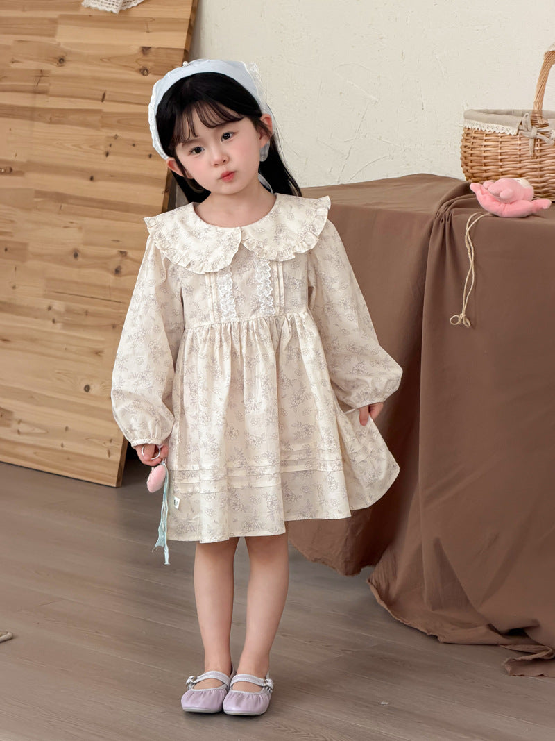 【90-140cm】小清新蕾絲娃娃領棉布碎花洋裝