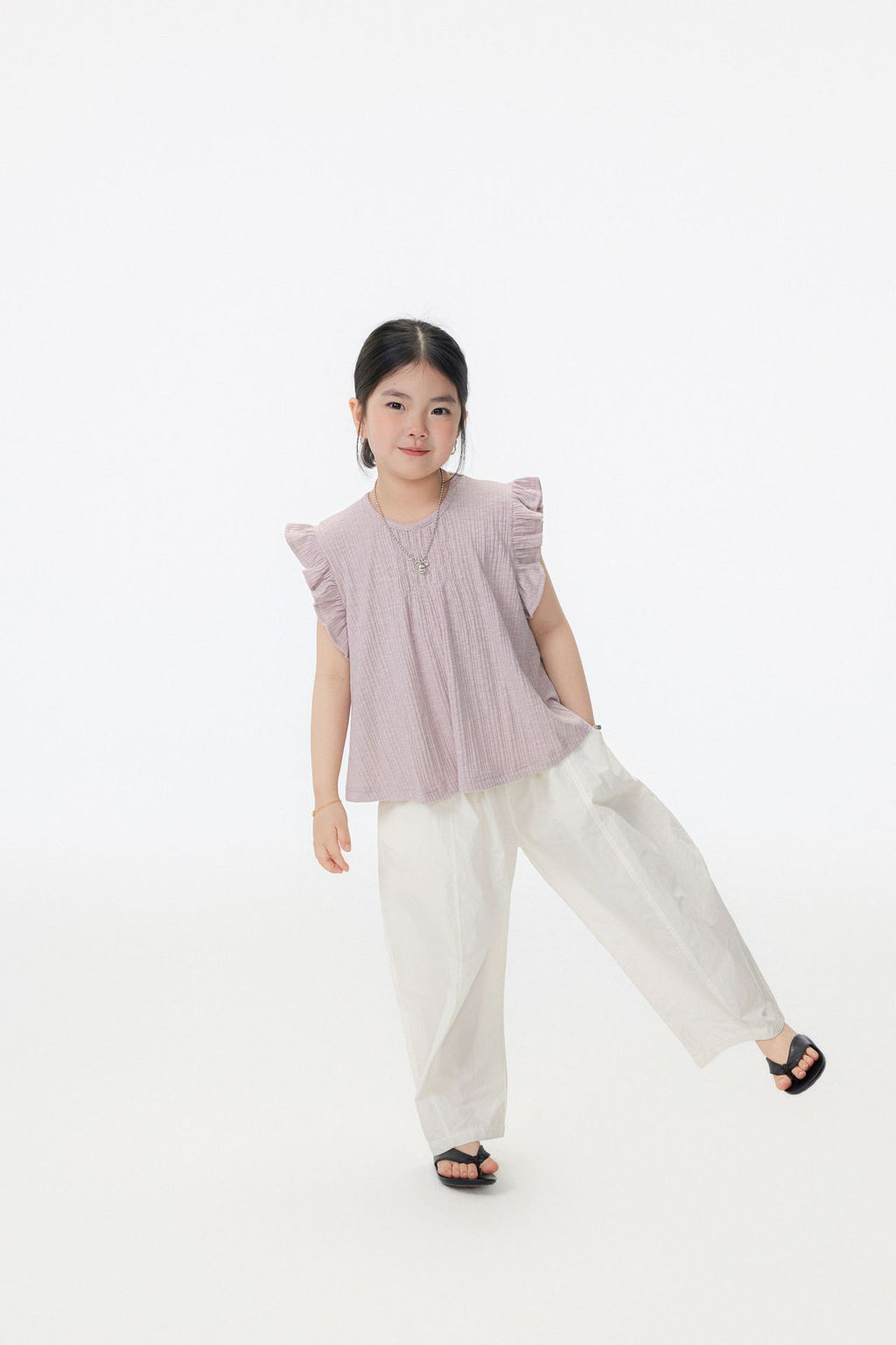 【90-150cm / F】【親子裝】日系竹節坑條小飛袖娃娃衫