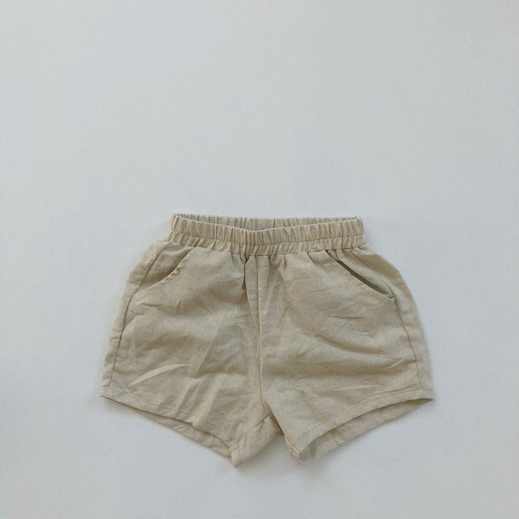 【80-130cm】基礎款棉麻水洗短褲