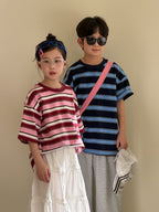 【100-160cm】寬條紋寬鬆圓領上衣