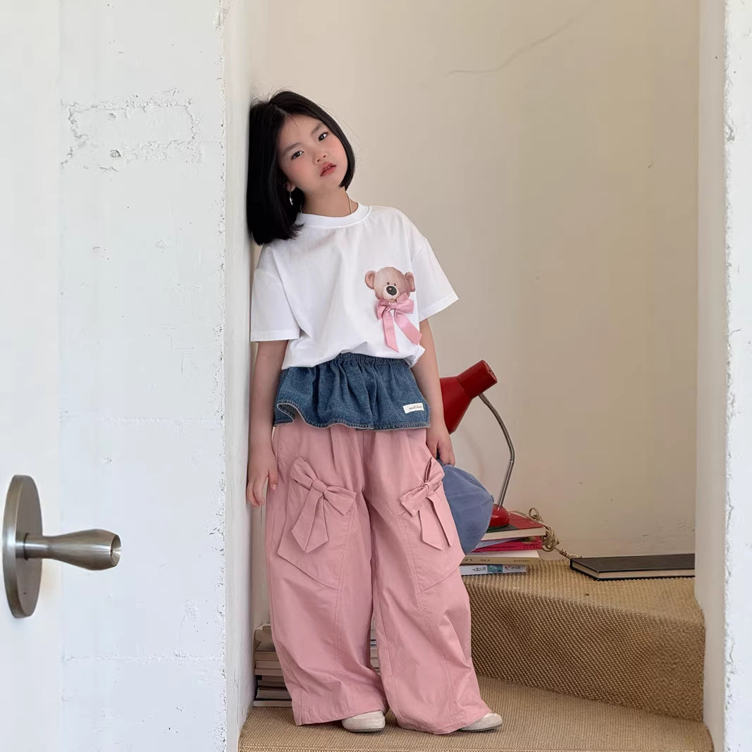 【120-160cm】蝴蝶結前後卡通可愛印花T