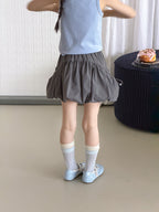 【100-170cm】甜美可愛雙側抽繩褶皺花苞短裙