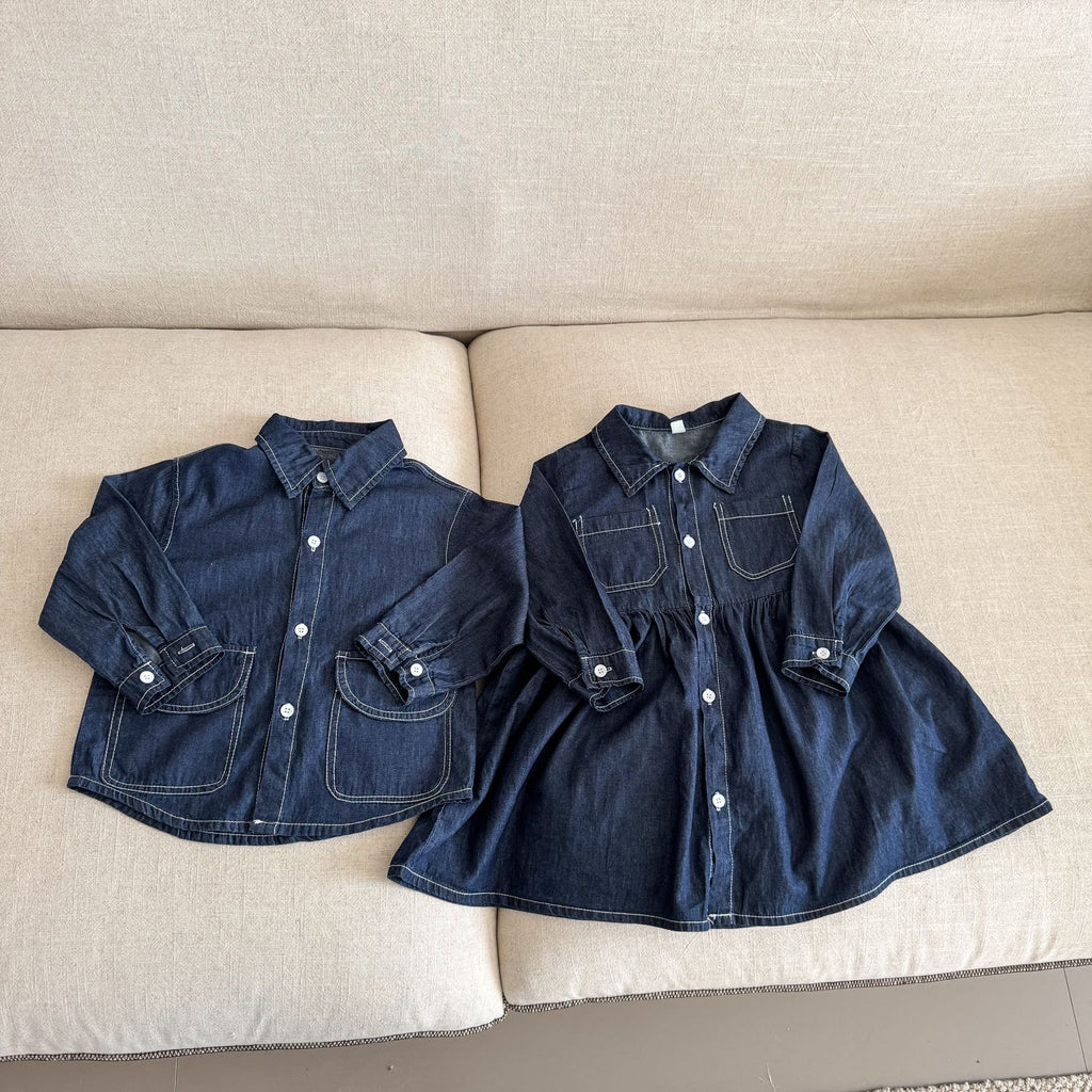 【80-150cm】牛仔連衣裙 | 牛仔襯衫外套