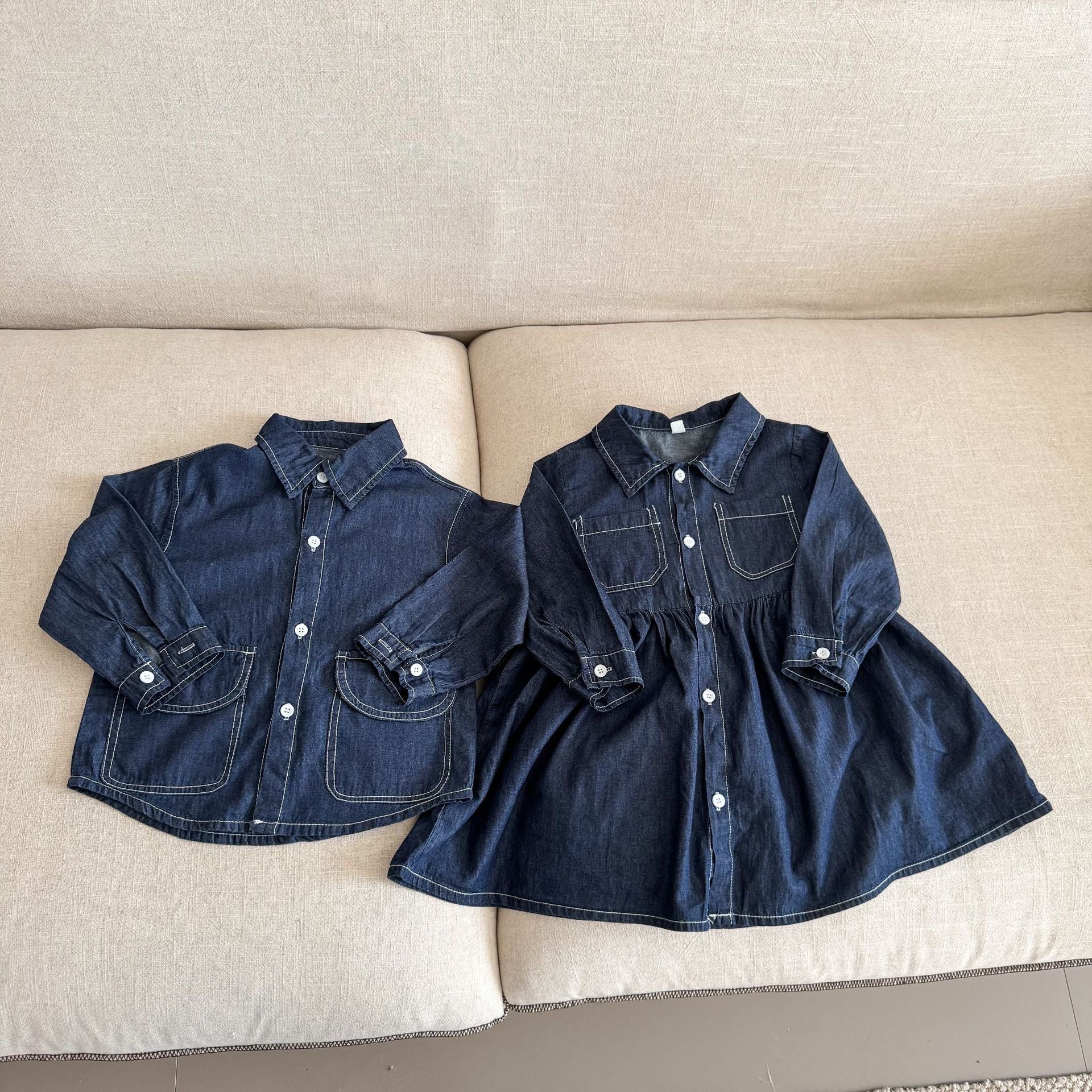 【80-150cm】牛仔連衣裙 | 牛仔襯衫外套