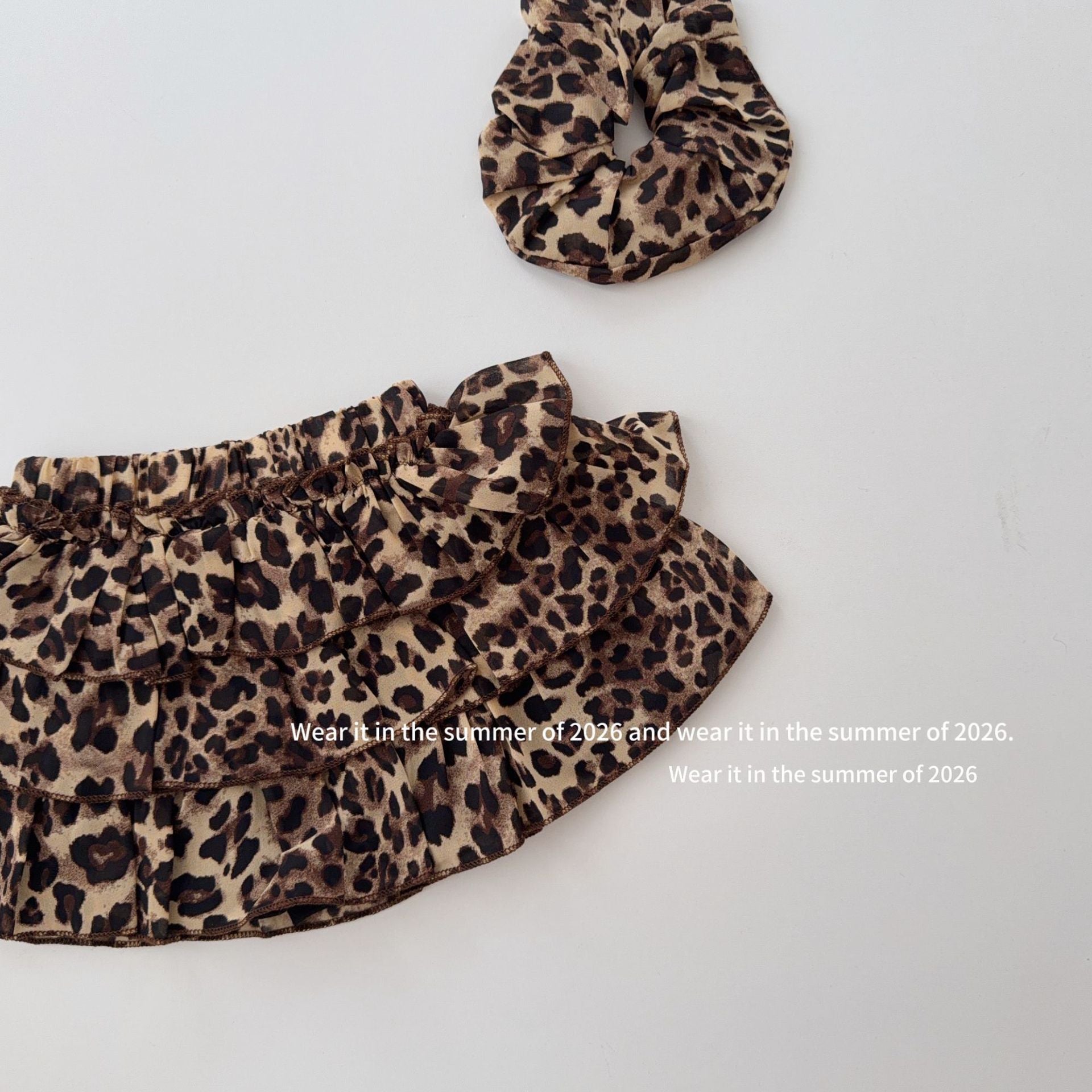 【90-150cm】【附髮圈】辣妹豹紋蓬蓬荷葉邊短裙