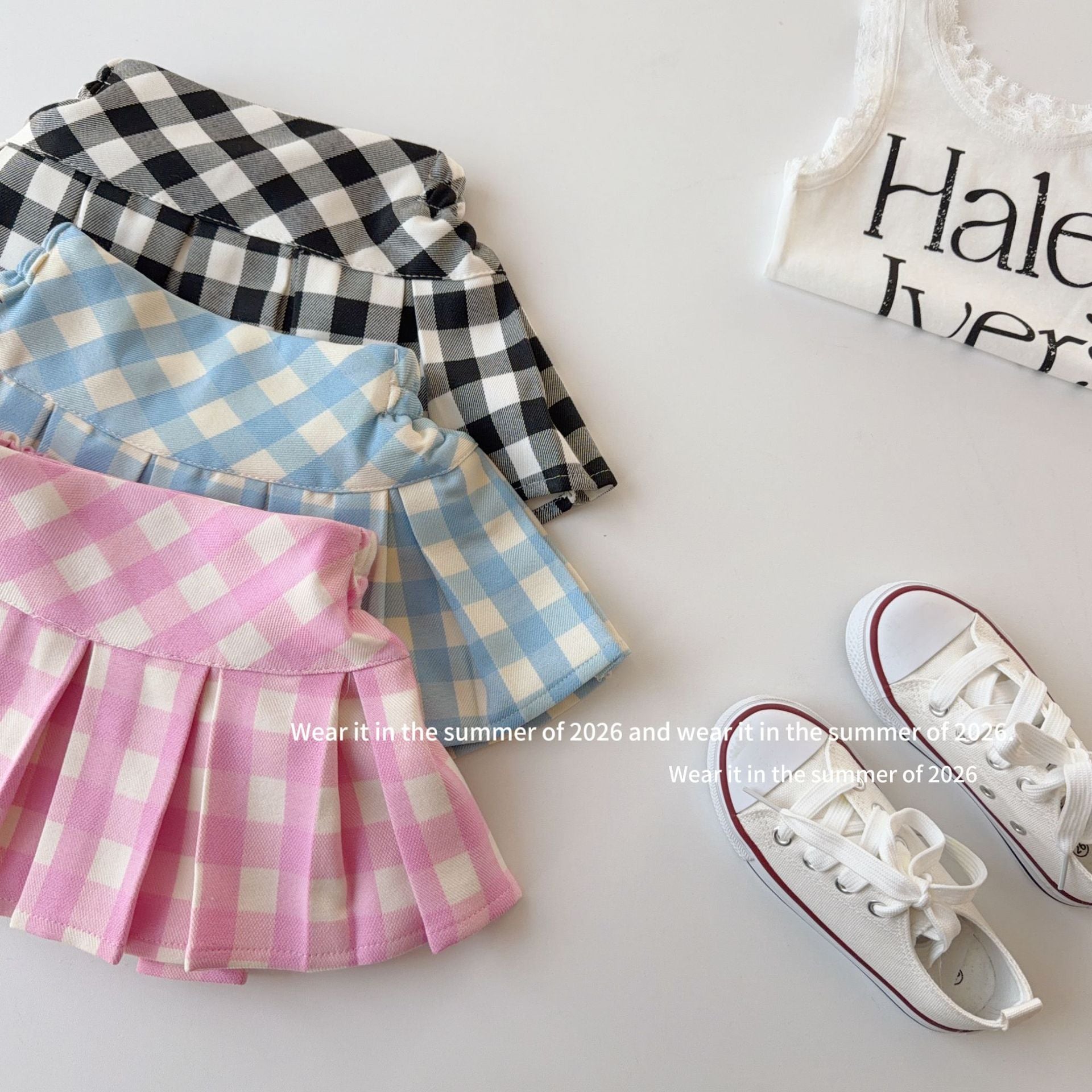 【90-150cm】高腰多巴胺格紋短裙