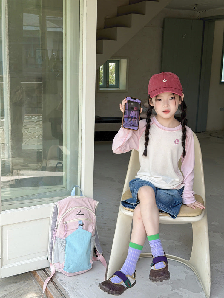 【100-170cm】萊賽爾高彈透氣拼色防曬上衣