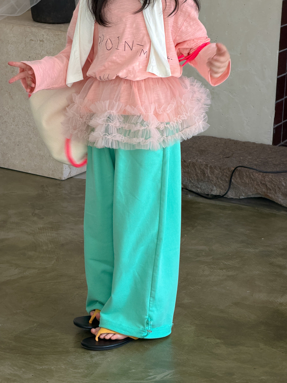 【100-160cm】純色抽繩兩穿百搭寬鬆褲