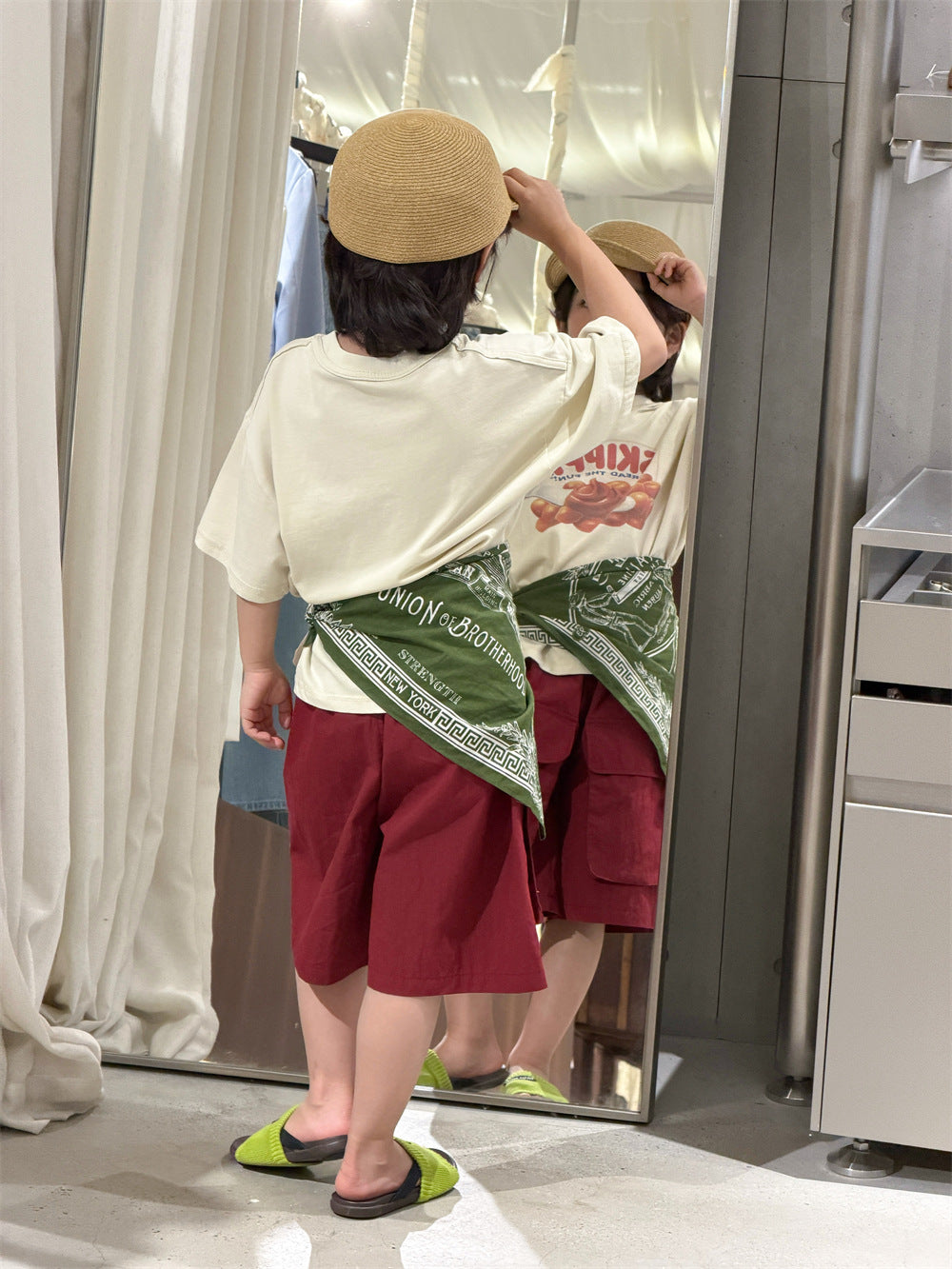 【90-150cm】韓版工裝大口袋休閒五分褲