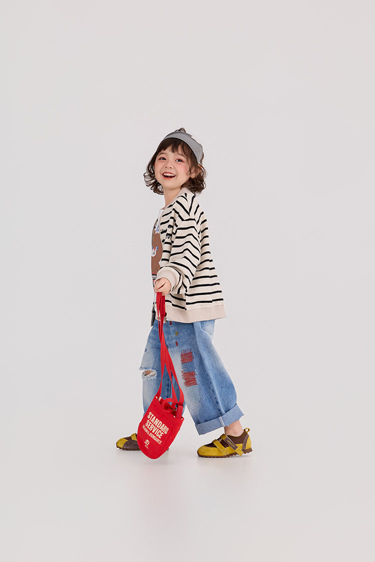 【90-150cm】迷彩條紋字母針織棒球外套