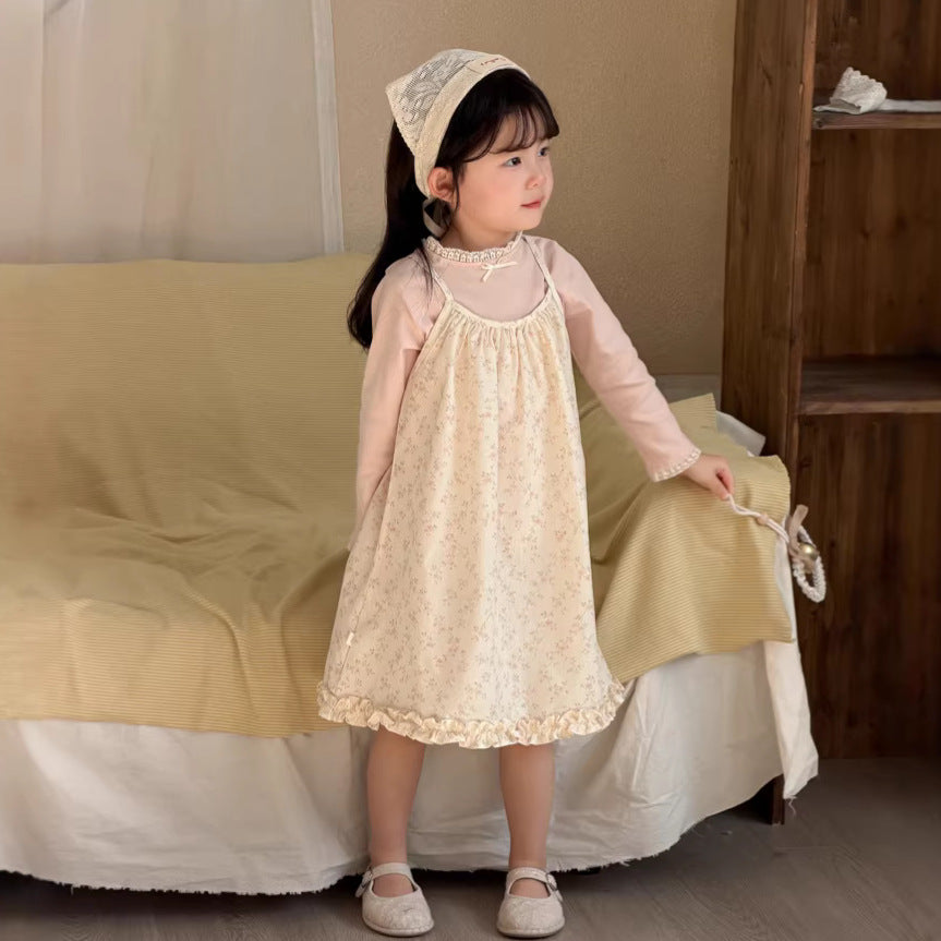 【90-140cm】韓版碎花棉布吊帶裙