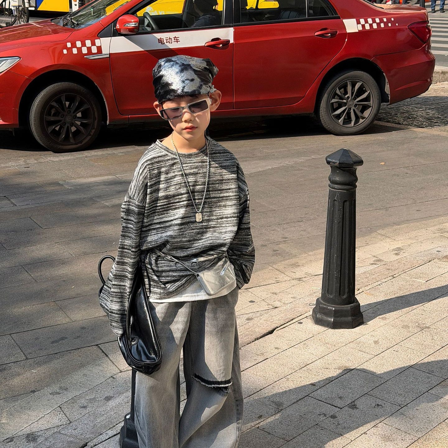 【90-160cm】條紋設計感街頭帥氣長袖打底衫