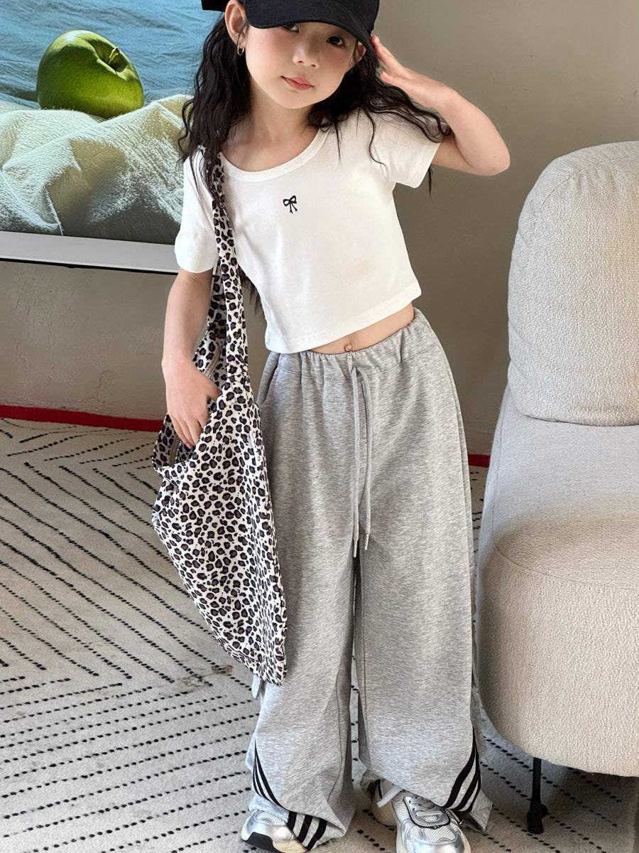 【100-150cm】美式織帶拼接設計嘻哈街舞闊腿褲