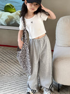 【100-150cm】美式織帶拼接設計嘻哈街舞闊腿褲