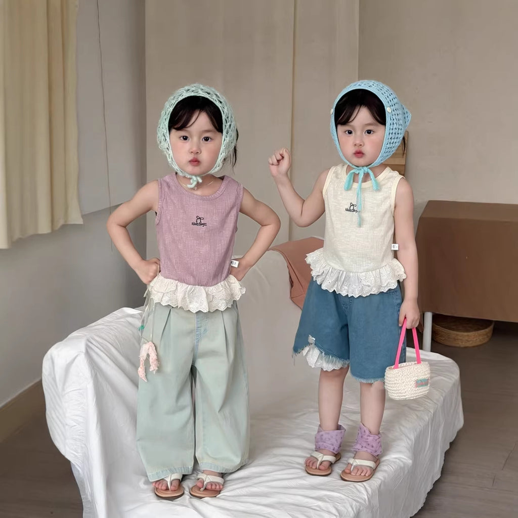 【90-140cm】韓版甜美蕾絲花邊背心