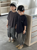 【80-140cm】棉麻不規則字母半袖T