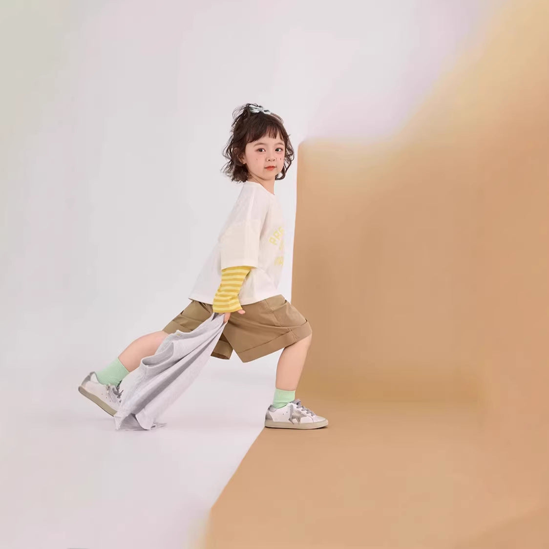 【90-150cm】拼色條紋字母T