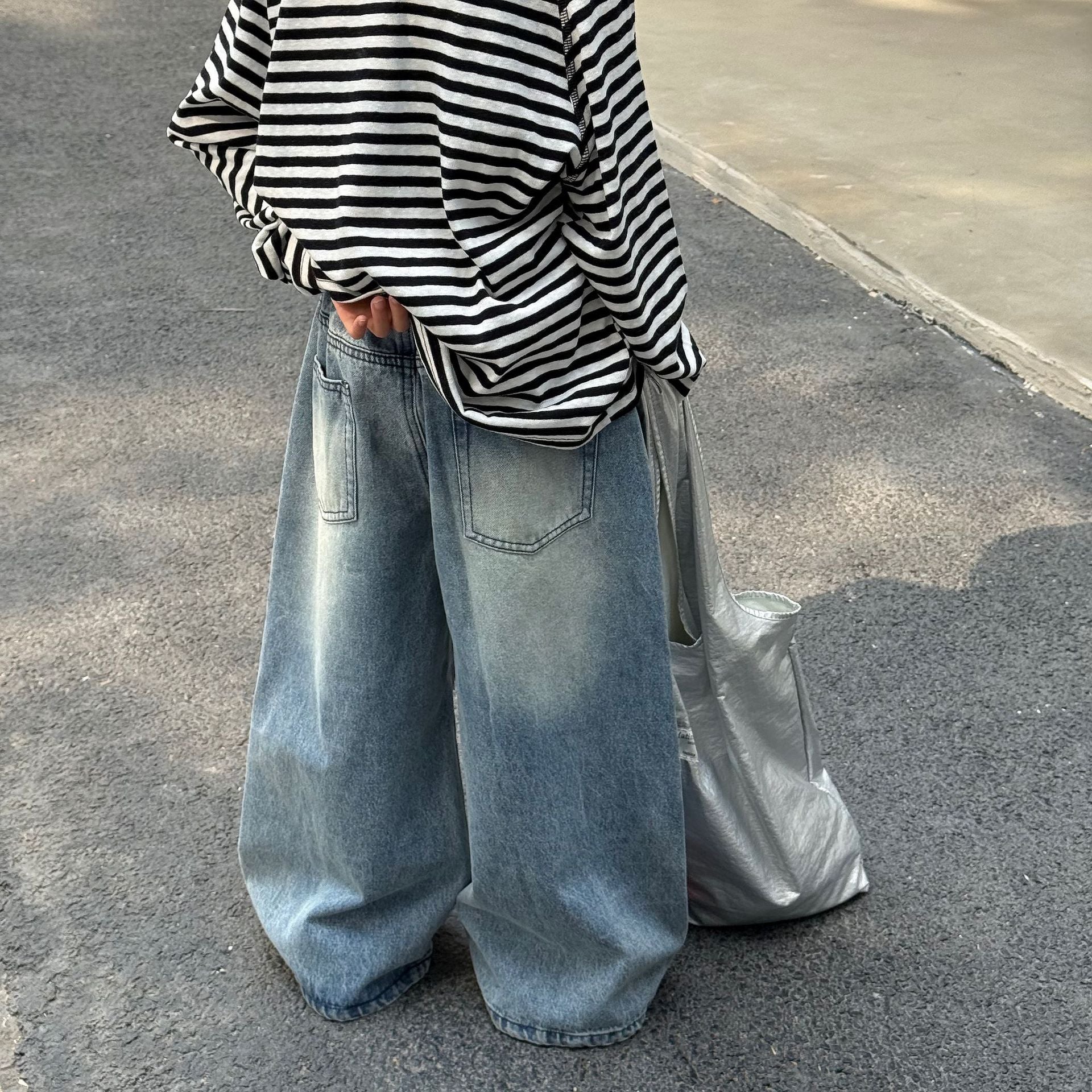 【90-160cm】破洞水洗牛仔長褲