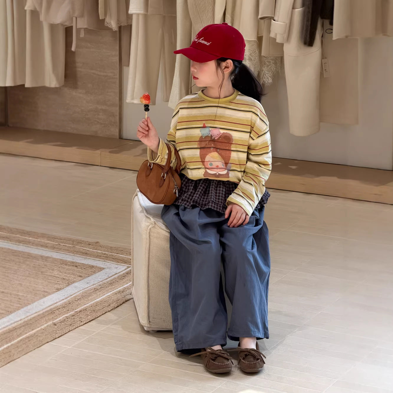 【100-160cm】韓版卡通條紋打底衫