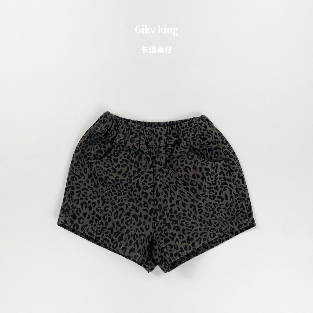 【80-130cm】時髦豹紋薄款三分褲