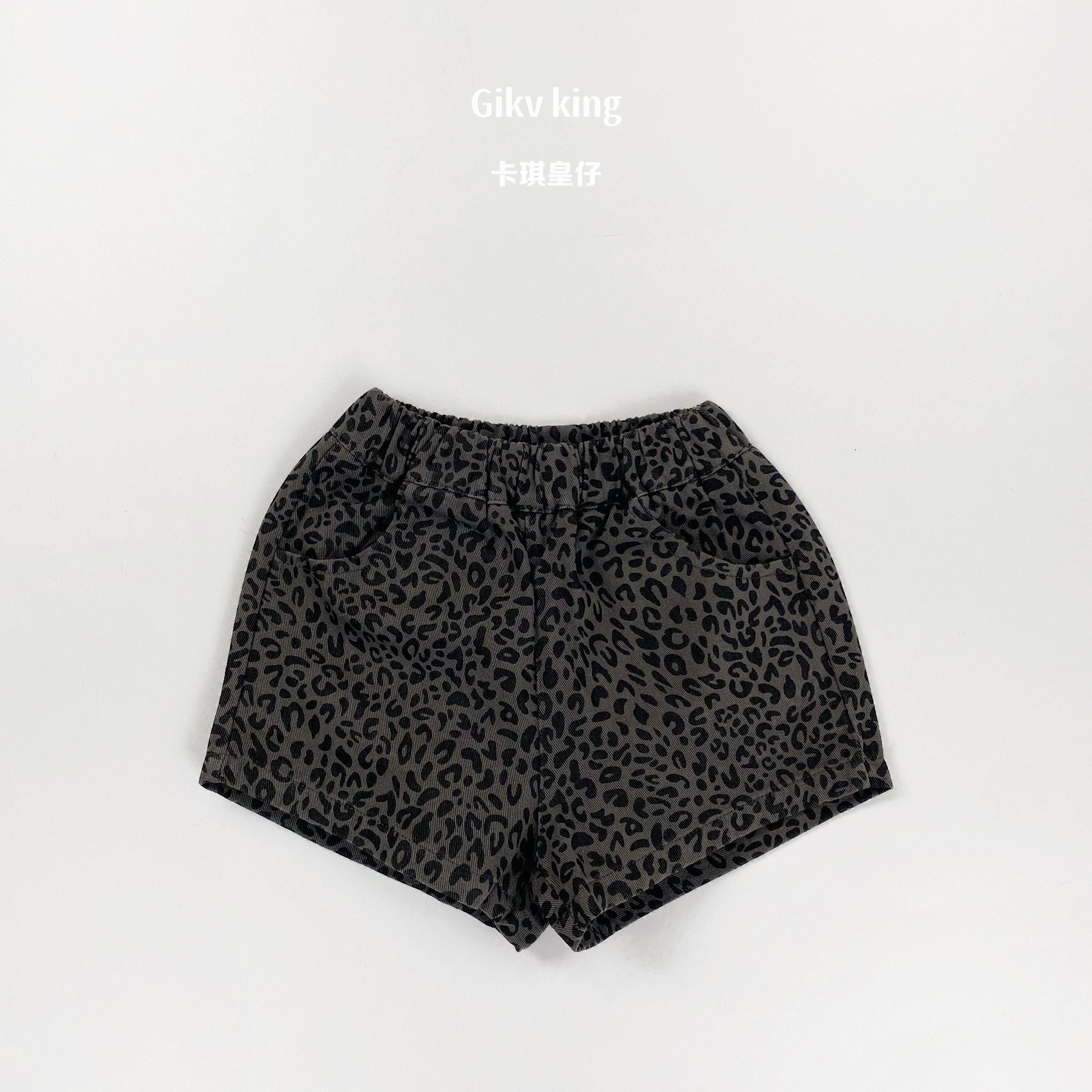 【80-130cm】時髦豹紋薄款三分褲